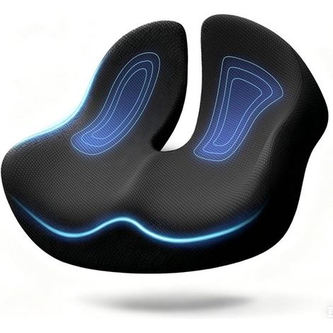 Coussin de siège ergonomique 47,5 x 41,5 x 11 cm, mousse à mémoire de forme, antidérapant, pour chaise de bureau, siège auto et usage prolongé, noir (1/5)