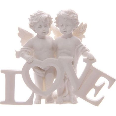 Statue - PUCKATOR - Cherubins apportant l'amour - Résine - Blanc - 9.5cm x 11.5cm x 4cm