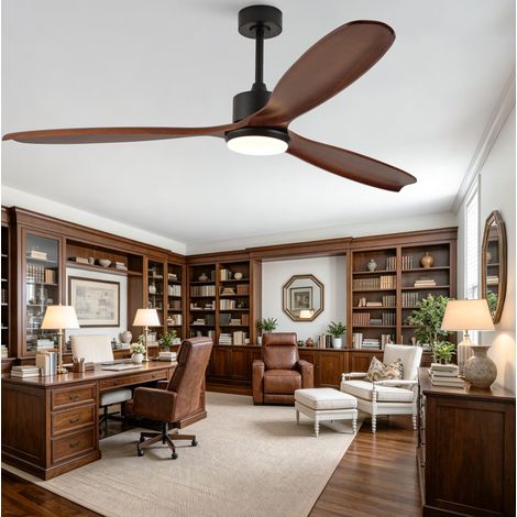 Ventilador de techo LED 70 pulgadas madera nogal y metal negro, 6 velocidades - CHICFURN (1/5)