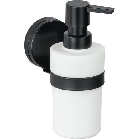 WENKO Static-Loc® Plus Seifenspender Pavia Schwarz, Flüssigseifen-Spender, Spülmittel-Spender, Befestigen ohne bohren, Schwarz, Stahl schwarz, Polypropylen weiß, Kunststoff (ABS) schwarz (1/5)