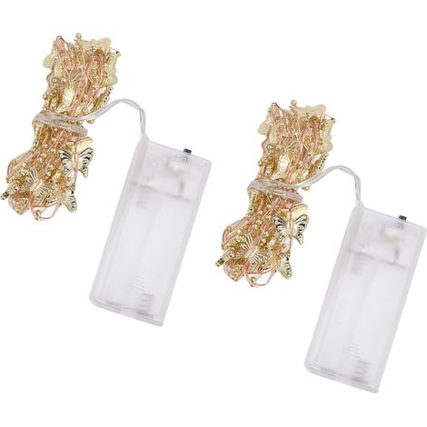 Lot de 2 guirlandes lumineuses dorées papillon, 20 LED, à piles, en cuivre, sûres et durables, pour Thanksgiving et les fêtes. (1/5)