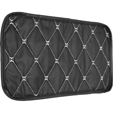 Tapis de rangement pour accoudoir de voiture, imperméable et anti-poussière, en cuir PU, avec lignes blanches sur fond noir.