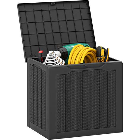 Pour Coussins et Outils Boîte de Rangement 25 Gal Coffre Extérieur pour Terrasse et Jardin Effet Rotin Noir (1/5)
