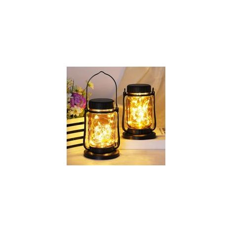 Burrs Solar-Lichterkette für den Außenbereich, 2er-Pack, Vintage-Glas-Solar-Lichterkette mit 30 LEDs, wasserdichte Retro-Gartendekoration, Solar-Weihnachtsbeleuchtung für Balkon und Terrasse (bl-Crezu