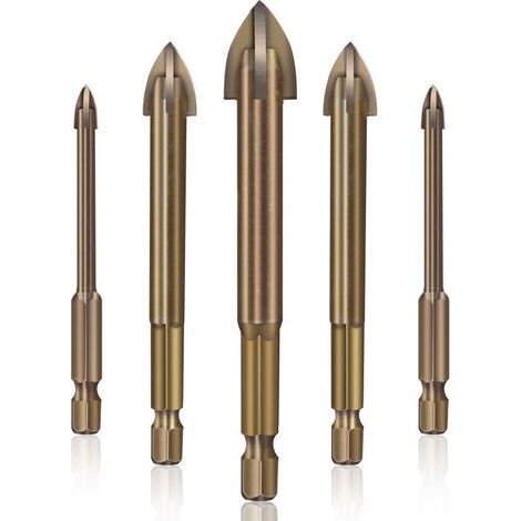 Betterlife Fliesen-, Glas- und Keramikbohrer-Set, effizientes Universalbohrwerkzeug, multifunktionale Hartmetall-Kreuzbohrer, 5 Bohrer für Keramikfliesen, Betonbohrer-Set (1/5)