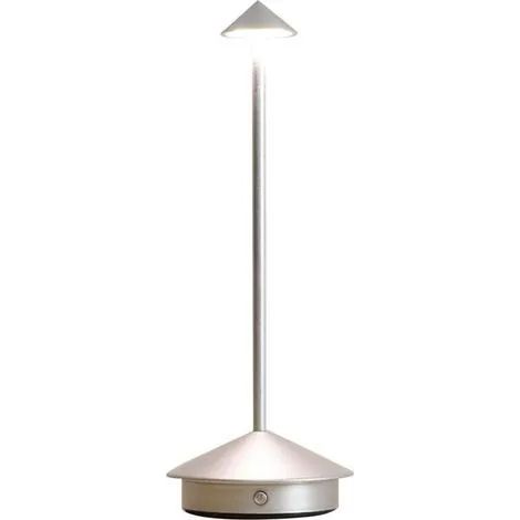 Lampe de table LED en aluminium, variateur tricolore, interrupteur tactile, rechargeable, idéale pour la chambre et le café, argentée. (1/3)