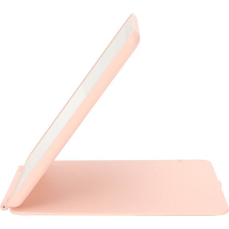 Miroir de maquillage LED rose avec 3 modes d'éclairage, pliable, rechargeable et portable pour voyage et maison. (1/5)