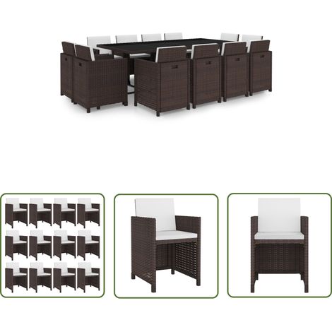 The Living Store 13-tlg. Garten-Essgruppe mit Auflagen Poly Rattan Braun - Esszimmergarnitur - Gartenmöbelset - Rattan Möbel - Outdoor Küche - Terrassenmöbeln (1/5)