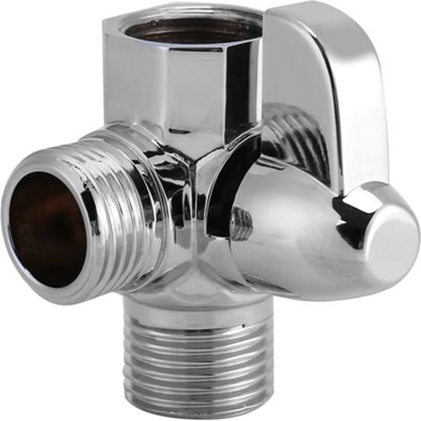 Inverseur 3 voies en laiton chromé, raccord en T G1/2", pour montage sur bras de douche (1/5)