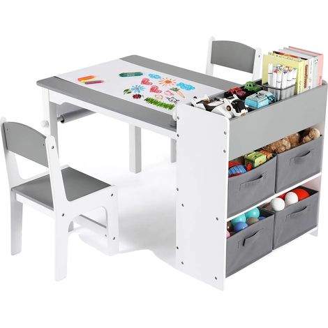 Mesa de arte infantil con espacio de almacenamiento, para dibujar y realizar actividades, color gris. (1/2)
