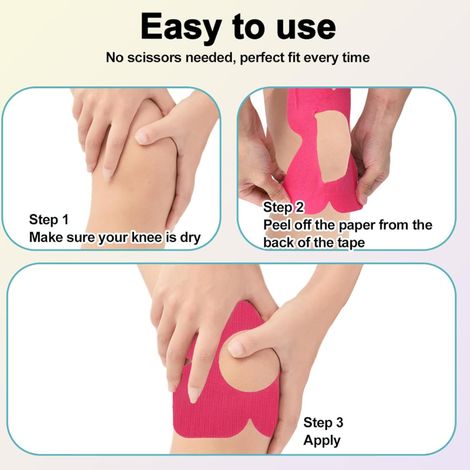 6 rouleaux de bande kinésiologique imperméable pour genoux, bande sportive musculaire pré-découpée, élastique et respirante pour le soutien du genou, rose vif (1/4)
