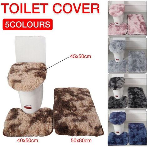 Set aus 3 rutschfesten und waschbaren Badematten, bestehend aus einer weichen Toilettenmatte, einer Badematte und einer dunkelgrauen Waschbeckenmatte. (1/5)