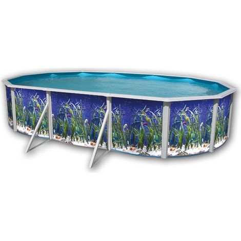 Kit piscine hors-sol acier Toi OCEANO ovale 6.40 x 3.66 x 1.20m décor aquatique (1/4)