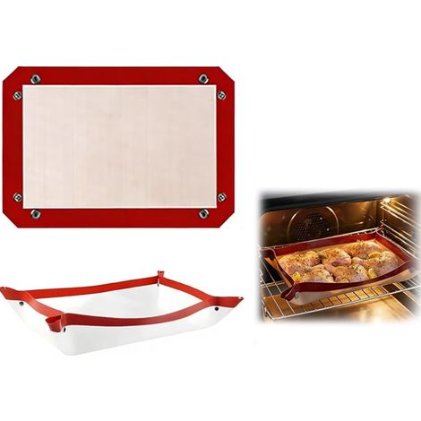 Wiederverwendbare Silikon-Backmatte - 30 x 21 cm mit rutschfesten Noppen und faltbar zu einer Schüssel - 1 Stück (Rot) (1/5)