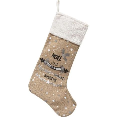 Paris Prix - Botte De Noël à Suspendre bois D'argent 45cm Beige