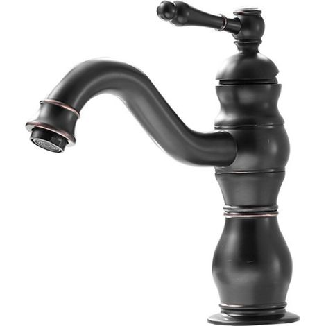Mitigeur de lavabo Robinet Salle de Bain, Mitigeur Lavabo Pivotant à 360° Robinet Mitigeur Lavabo, Rétro Mitigeur Robinet de Lavabo, Monotrou Mousseur ABS Démontable Bronze Huilé avec Tuyau G3/8 Pouce (1/4)