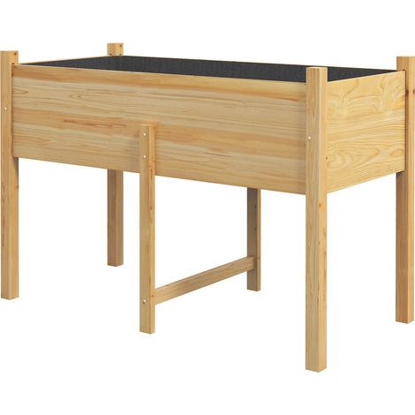 Lit surélevé en bois d'épicéa avec deux trous de drainage et sac non tissé, 115 x 55 x 80 cm.