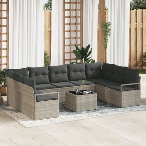 Sofa Set with Cushion 10 pcs Light grey Poly Rattan vidaXL (1/5)