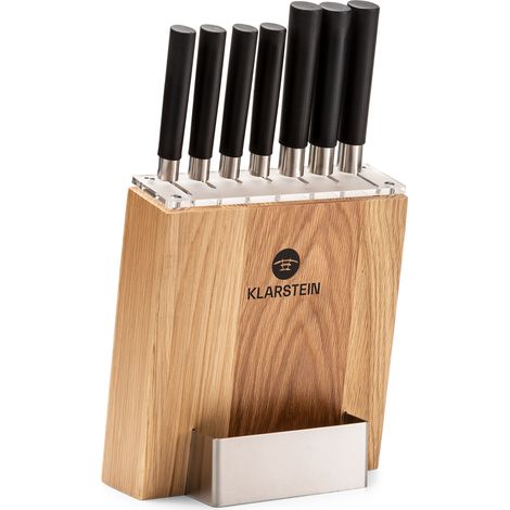 Klarstein – Set de 7 couteaux de cuisine en acier inoxydable X30Cr13 – Bloc en bois avec couvercle plexiglas – Prise ergonomique antidérapante