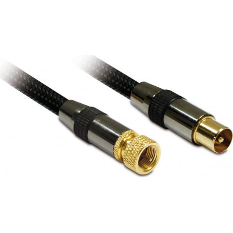 Metronic – Câble coaxial pour antenne TV et satellite 1,5 m – Gaine tressée – Connecteurs mâles dorés F/9,52 mm – Noir