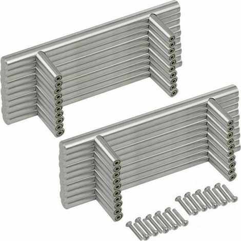 20 poignées de porte, acier inoxydable chromé brossé, longueur 100 mm, entraxe 64 mm, diamètre 12 mm, hauteur 32 mm, pour meubles cuisine salon chambre (1/4)