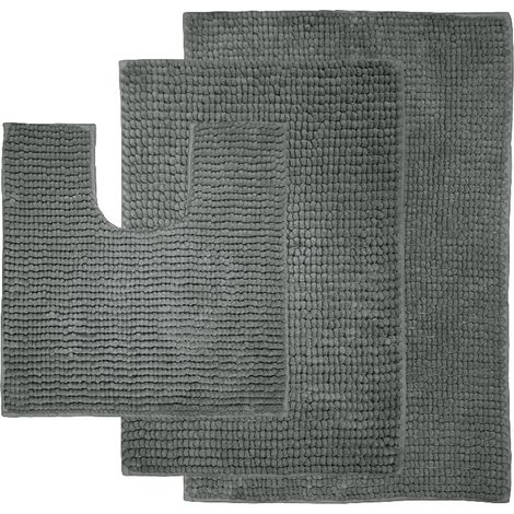 Tapis De Bain - Chenille - Antidérapant - Pour Douche Et Baignoire - Gris Clair - Lot De 3 (1/5)