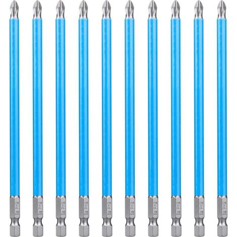10Pcs 150mm Embouts de Tournevis Cruciformes PH2 Embout de Tournevis Phillips à Percussion Embouts Vissage Antidérapant à Tige Hexagonale en Acier S2 pour Tournevis Visseuse Perceuse Électrique (1/5)