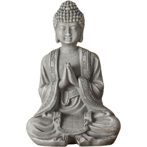 1 Statuette Bouddha, Décoration Zen, Feng Shui, Couleur Grise, Intérieur, Bureau, Cadeau, 12cm