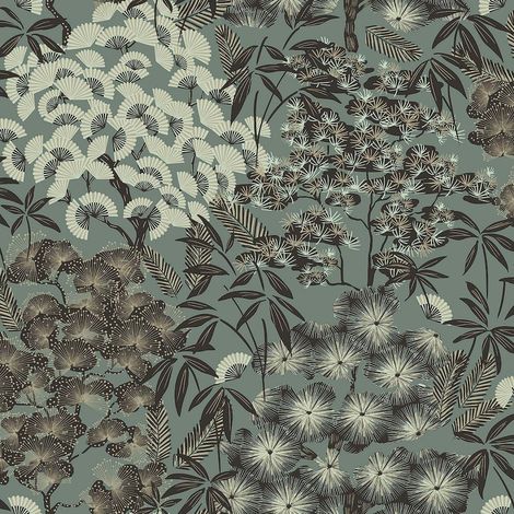 Grandeco Ciara Oriental Leaf Sage Green Wallpaper Trees Leaves Paste The Wall