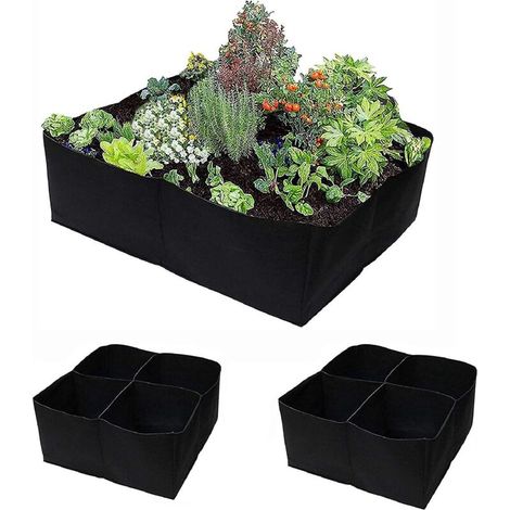 Sacs de plantation carrés pour légumes et fleurs, lot de 2, tissu épais, 107 litres, 4 compartiments (1/5)