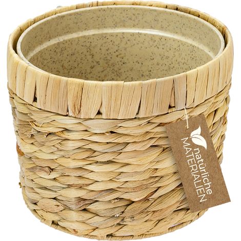 HMF 37280-19CM Innovativer Blumentopf geflochten aus Wasserhyazinthe, mit Pflanztopf aus nachhaltigen Rohstoffen, Rund, 19 cm Durchmesser (1/5)