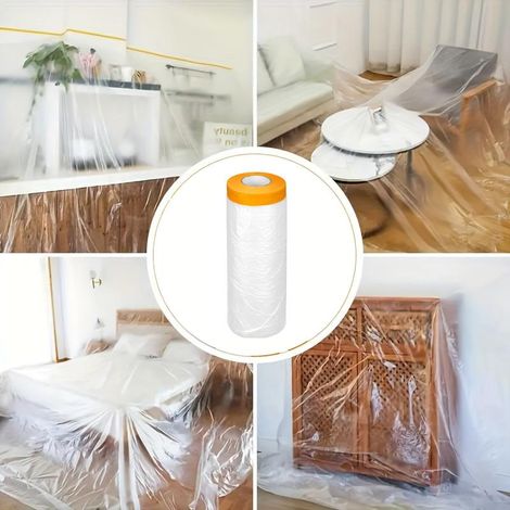 1 rouleau de papier imperméable et anti-poussière, ruban de peinture, film protecteur, adapté à la peinture, revêtement de meubles, 110 cm x 25 m (1/5)