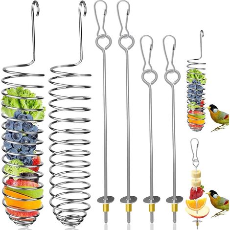 Lot de 6 mangeoires, pour perruches, fruits et légumes, accessoires pour perroquets, pigeons, épargnes, hirondelles (argenté) (1/5)