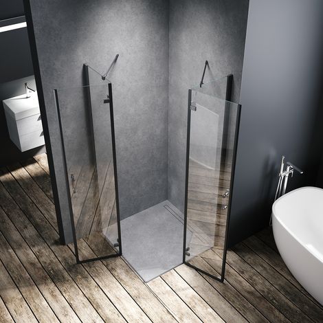 90x90x195cm Schwarz Duschkabine Flügeltür Duschabtrennung Scharniertür 6mm NANO-ESG Klarglas Eckeinstieg