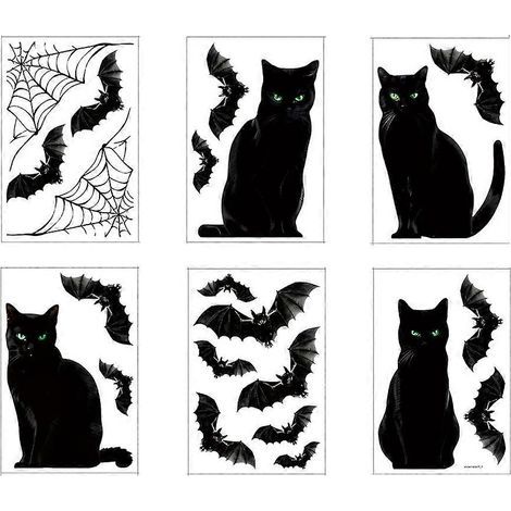 Décoration d'Halloween : autocollants chauve-souris en forme de filet d'araignée pour fenêtre (1/5)