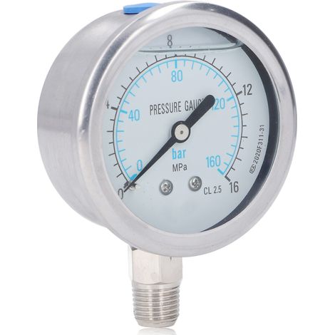 Manomètre en acier inoxydable 1/4 NPT pour huile, eau et vide, usage domestique et industriel, plage 0-16 MPa. (1/5)