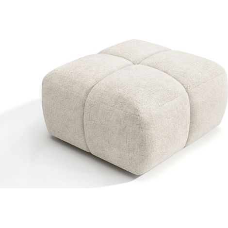 Pouf en velours texturé crème (1/5)
