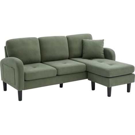 Divano L 3 posti con chaise longue reversibile 166x118x77 cm velluto a coste verde HOMVRA (1/5)
