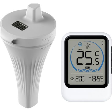 Thermomètre de piscine sans fil flottant numérique IP67 étanche avec récepteur numérique de température intérieure pour piscines, baignoires, bassins à poissons (1/5)