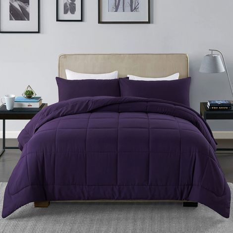 Parure de lit Ensemble de Couette 3 pièces pour très Grand lit Couette matelassée Alternative légère en Duvet avec 2 Couvre-oreillers Ensemble de Couette Violet 259,1 x 228,6 cm (1/5)