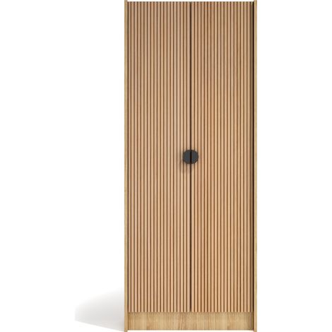 Herdasa, Zapatero alto NUX DUO en melamina, 175x70x24cm - roble dorado y puertas efecto vallado