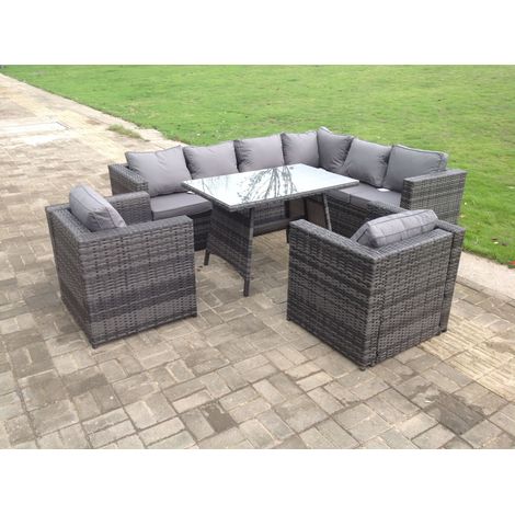 Fimous Rattan Corner Sofa Set Garden Furniture With 2 Chairs And Dining Table Right Hand (1/2)