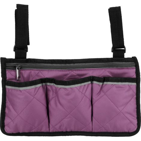Sacoche multifonction pour fauteuil roulant, rangement latéral pour chaise de bureau, organiseur d'accoudoir violet (1/5)