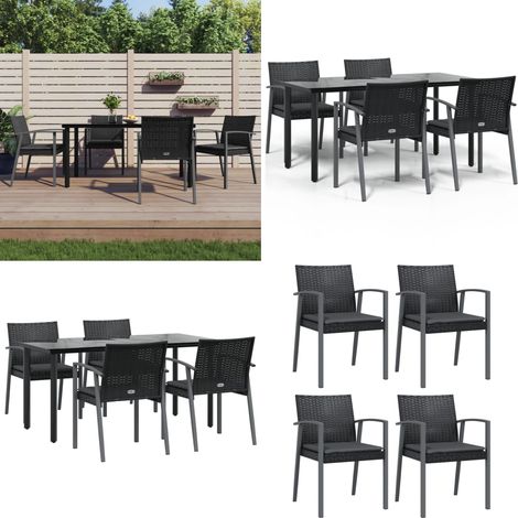 Juego comedor jardín 5 piezas y cojines ratán sintético y acero - Comedor de jardín - Sillas de jardín