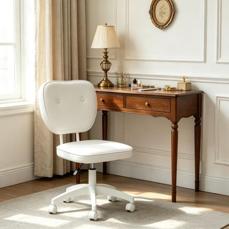 Chaise de maquillage, chaise de bureau réglable en hauteur sans fonction inclinable, pivotante à 360 degrés pour une utilisation au bureau et à domicile (uniquement avec 1 chaise de bureau) (1/5)