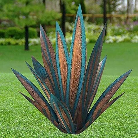 Décoration de jardin en métal en forme de plante Agave jardin - Sculpture rustique en métal - Statue de jardin rustique - 65 cm 9 feuilles (1/3)