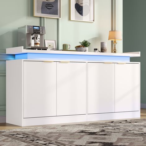 Effet lumineux et rangement pratique : meuble buffet LED avec 4 portes, finition moderne (1/5)