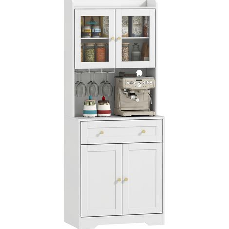 Armoire de cuisine - HOMCOM - 4 portes, tiroir, plan de travail et étagères réglables - bois - 68x38x170cm - blanc (1/5)