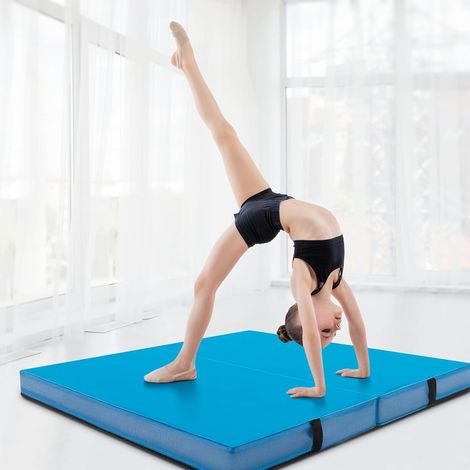 Tapis de Gymnastique Épais Pliable 122 x 122 x 10cm Housse en Simili Cuir Imperméable Transport Facile avec Poignées Tapis d'Entraînement