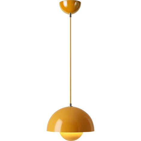 Modern Pendant Light, Metal Shade, 100 cm Adjustable Cable, 23 cm Diameter, Yellow, E27 Bulb (1/5)